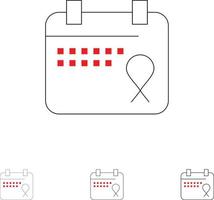 calendrier amour opération date gras et mince ligne noire jeu d'icônes vecteur