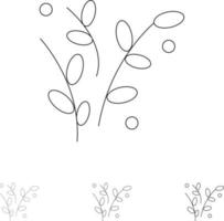 feuille nature plante printemps gras et mince ligne noire jeu d'icônes vecteur