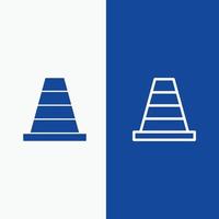 outil de construction de cône ligne et glyphe icône solide bannière bleue ligne et glyphe icône solide bannière bleue vecteur