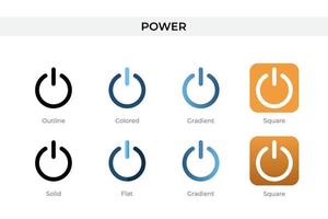 icône de puissance dans un style différent. icônes vectorielles de puissance conçues dans un style contour, solide, coloré, dégradé et plat. symbole, illustration de logo. illustration vectorielle vecteur