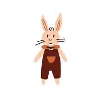 lapin peluche boho en salopette. Élément de décor neutre scandinave pour chambre de bébé boho. clipart minimaliste de douche de bébé pour nouveau-né vecteur