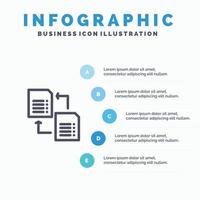 icône de ligne scientifique de partage de fichiers de données avec fond d'infographie de présentation en 5 étapes vecteur