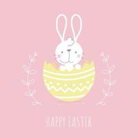 joyeuses fêtes de pâques avec lapin animal de compagnie et oeuf, couleur pastel, personnage de dessin animé d'illustration vectorielle plane vecteur