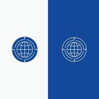 globe business communication connexion monde mondial ligne et glyphe icône solide ligne de bannière bleue et vecteur