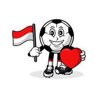 mascotte, dessin animé, football, amour, drapeau indonésien, conception vecteur