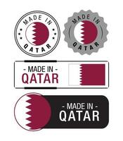 ensemble d'étiquettes fabriquées au qatar, logo, drapeau qatar, emblème du produit qatar vecteur