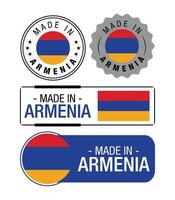ensemble d'étiquettes fabriquées en arménie, logo, drapeau arménien, emblème du produit arménien vecteur