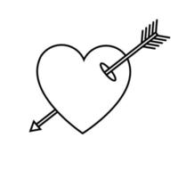 icône simple linéaire noir et blanc d'un beau coeur transpercé par une flèche d'un cupidon pour la fête de l'amour le jour de la saint-valentin ou le 8 mars. illustration vectorielle vecteur