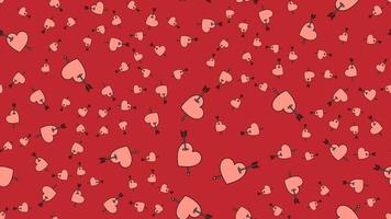 texture motif harmonieux sans fin à partir d'icônes plates de coeurs avec des flèches, objets d'amour pour les vacances de l'amour saint valentin le 14 février ou le 8 mars sur fond rouge. illustration vectorielle vecteur