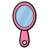 belle icône plate simple d'un petit miroir rose sur la poignée pour appliquer le maquillage et les conseils de beauté, isolé sur fond blanc. illustration vectorielle vecteur
