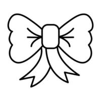 petite icône linéaire simple en noir et blanc d'une belle petite décoration de noël festive du nouvel an, un arc avec un ruban sur fond blanc. illustration vectorielle vecteur