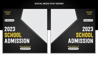 conception de modèle de publication de médias sociaux et de bannière web d'admission à l'école vecteur