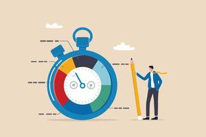 système de suivi du temps ou gestion du temps pour gérer le projet ou la productivité, évaluer l'efficacité ou le concept de planification des ressources du projet, l'homme d'affaires se tient debout avec le temps du chronomètre. vecteur