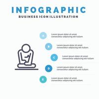 icône de ligne de yoga de formation de méditation rapide avec fond d'infographie de présentation en 5 étapes vecteur