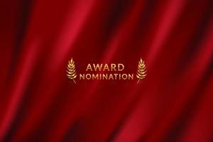 cérémonie de nomination au prix fond de luxe avec drapé de tissu rideau rouge avec des feuilles de couronne dorée vecteur