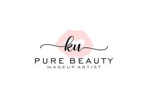 création initiale de logo préfabriqué pour les lèvres aquarelle ku, logo pour la marque d'entreprise de maquilleur, création de logo de boutique de beauté blush, logo de calligraphie avec modèle créatif. vecteur