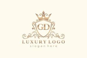 modèle initial de logo de luxe royal de lettre gd dans l'art vectoriel pour le restaurant, la royauté, la boutique, le café, l'hôtel, l'héraldique, les bijoux, la mode et d'autres illustrations vectorielles.