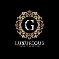 lettre g luxueuse fleur décorative mandala art initiales création de logo vectoriel pour mariage, spa, hôtel, soins de beauté