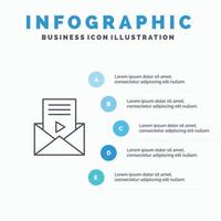 icône de ligne de lecteur vidéo sms message électronique avec 5 étapes présentation infographie arrière-plan vecteur