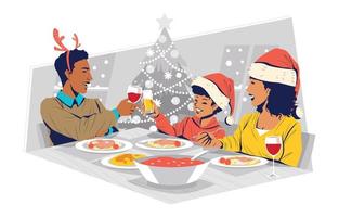 dîner de réunion de famille le concept de la veille de noël vecteur