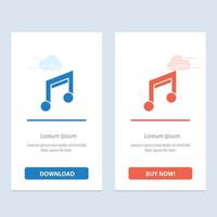 conception de base de l'application musique mobile bleu et rouge télécharger et acheter maintenant modèle de carte de widget web vecteur