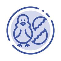 oeuf poulet pâques bébé heureux bleu pointillé ligne icône vecteur