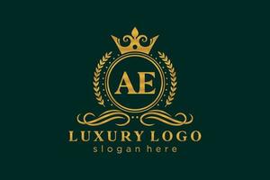 modèle initial de logo de luxe royal de lettre ae dans l'art vectoriel pour le restaurant, la royauté, la boutique, le café, l'hôtel, l'héraldique, les bijoux, la mode et d'autres illustrations vectorielles.