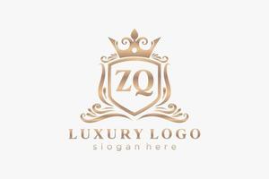 modèle initial de logo de luxe royal de lettre zq dans l'art vectoriel pour le restaurant, la royauté, la boutique, le café, l'hôtel, l'héraldique, les bijoux, la mode et d'autres illustrations vectorielles.