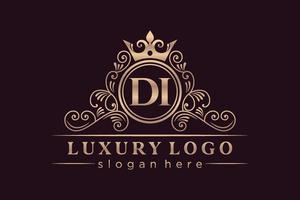 di lettre initiale or calligraphique féminin floral monogramme héraldique dessiné à la main antique style vintage luxe logo design vecteur premium