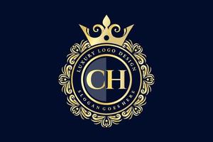 ch lettre initiale or calligraphique féminin floral dessiné à la main monogramme héraldique antique vintage style luxe logo design prime vecteur