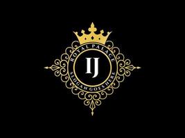 lettre ij logo victorien de luxe royal antique avec cadre ornemental. vecteur