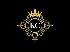 lettre kc logo victorien de luxe royal antique avec cadre ornemental. vecteur