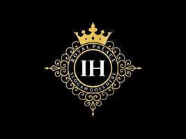 lettre ih logo victorien de luxe royal antique avec cadre ornemental. vecteur