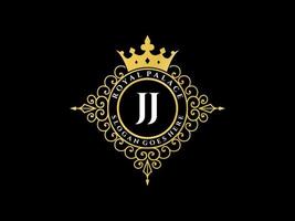 lettre jj logo victorien de luxe royal antique avec cadre ornemental. vecteur