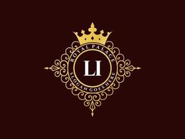 lettre li logo victorien de luxe royal antique avec cadre ornemental. vecteur