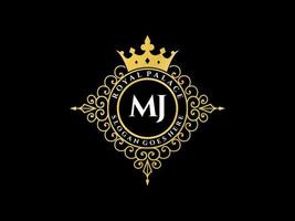 lettre mj logo victorien de luxe royal antique avec cadre ornemental. vecteur