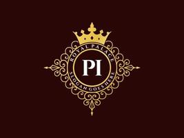 lettre pi logo victorien de luxe royal antique avec cadre ornemental. vecteur