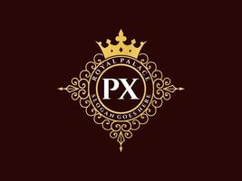 lettre px logo victorien de luxe royal antique avec cadre ornemental. vecteur