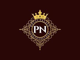 lettre pn logo victorien de luxe royal antique avec cadre ornemental. vecteur