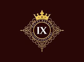 lettre ix logo victorien de luxe royal antique avec cadre ornemental. vecteur