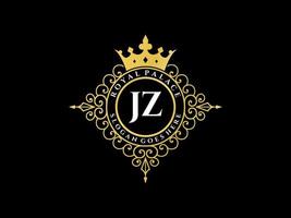 lettre jz logo victorien de luxe royal antique avec cadre ornemental. vecteur