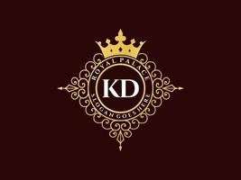 lettre kd logo victorien de luxe royal antique avec cadre ornemental. vecteur