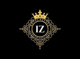 lettre iz logo victorien de luxe royal antique avec cadre ornemental. vecteur