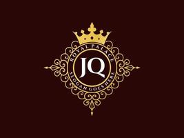 lettre jq logo victorien de luxe royal antique avec cadre ornemental. vecteur