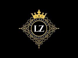 lettre lz logo victorien de luxe royal antique avec cadre ornemental. vecteur