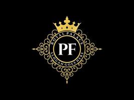 lettre pf logo victorien de luxe royal antique avec cadre ornemental. vecteur