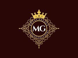 lettre mg logo victorien de luxe royal antique avec cadre ornemental. vecteur