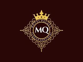 lettre mq logo victorien de luxe royal antique avec cadre ornemental. vecteur
