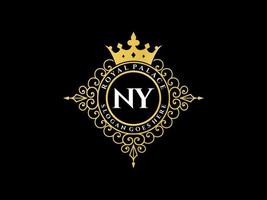 lettre ny logo victorien de luxe royal antique avec cadre ornemental. vecteur