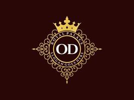 lettre od logo victorien de luxe royal antique avec cadre ornemental. vecteur